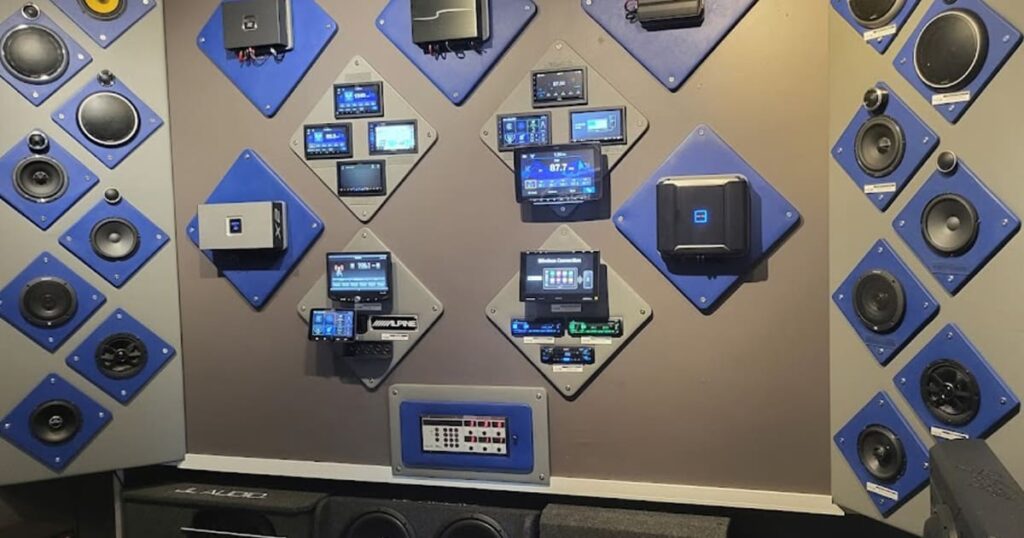 A car audio display in an audio shop