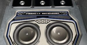A pinnacle autosound speaker set installed in the trunk of a vehicle