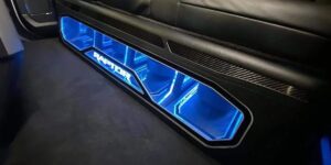 A lit up subwoofer enclosure