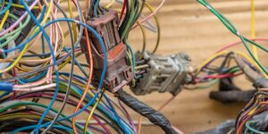 A tangle of wires and connectors