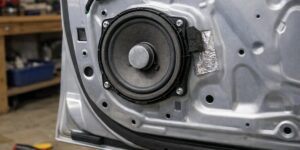 A car door with a speaker being installed