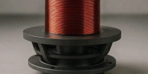 A car audio speaker with a giant wire coil on top of it